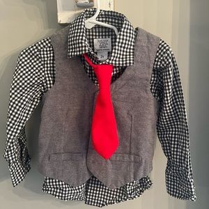 Toddler boy 3 piece button down shirt with vest and tie